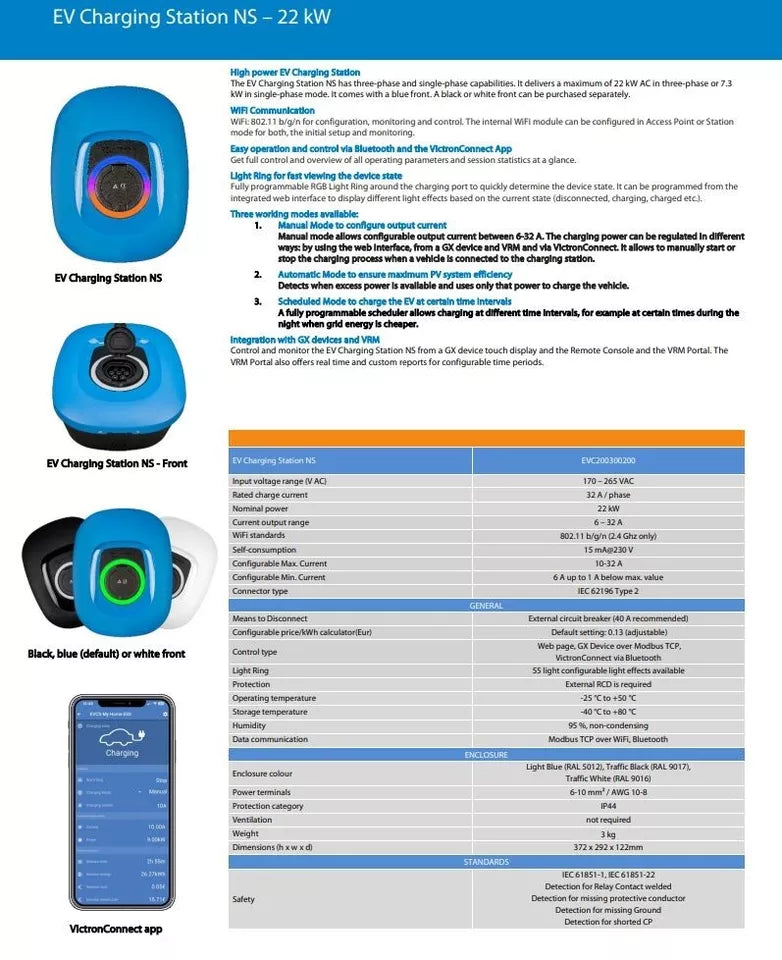 Victron EV Charging Station NEW PRODUCT 7.3-22KW charger Electric Vehicle BLACK