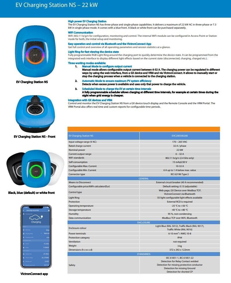 Victron EV Charging Station NEW PRODUCT 7.3-22KW charger Electric Vehicle